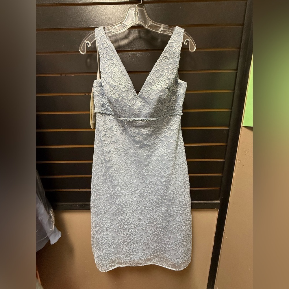 ✨ Alfred Angelo 7025 Cornflower Blue Lace Dress Size 12 – Modern Fit